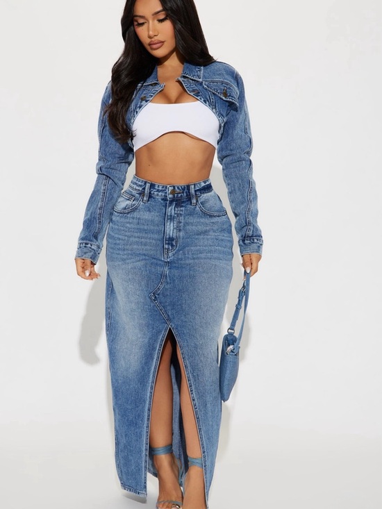 Fashion Nova Dresses & Skirts - Fashion Nova Blue Denim Maxi Skirt with Front Slit